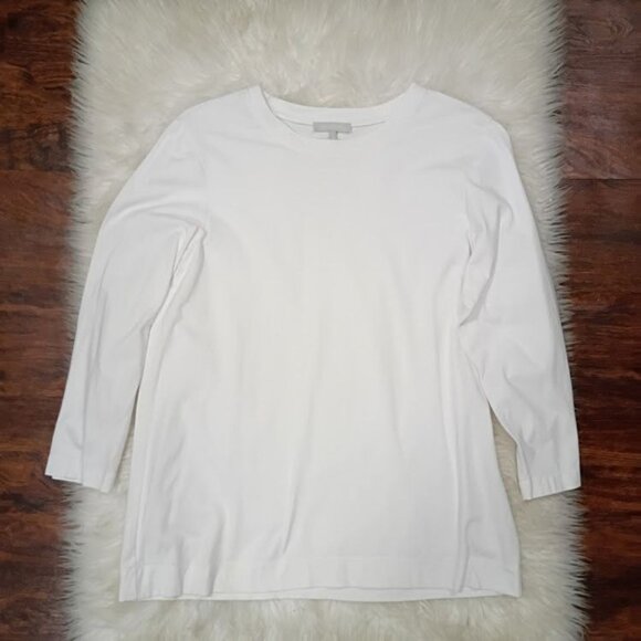 Hinson Wu White 3/4 Sleeve Boat Neck Double Knit Panel Shirt S - Picture 2 of 9